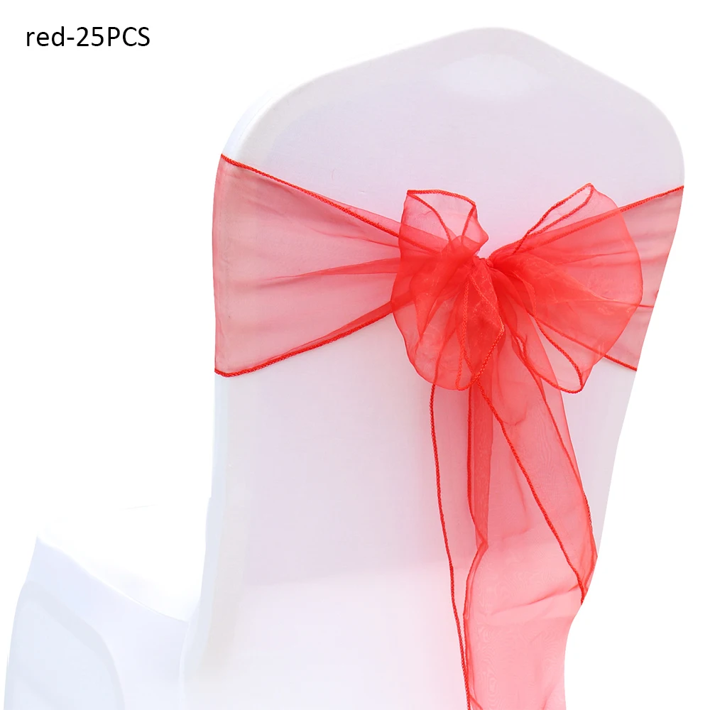 25 шт./лот ленты для стульев Свадебные украшения банкетные чехлы для стульев галстук-бабочка декоративная лента вечерние принадлежности 18 см* 275 см - Цвет: red-25PCS