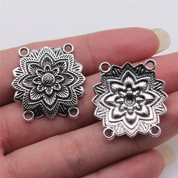 

WYSIWYG 3pcs 27x28mm Flower Porous Body Chain Connectors Charms For Jewelry Making Antique Silver Color DIY Necklace Making