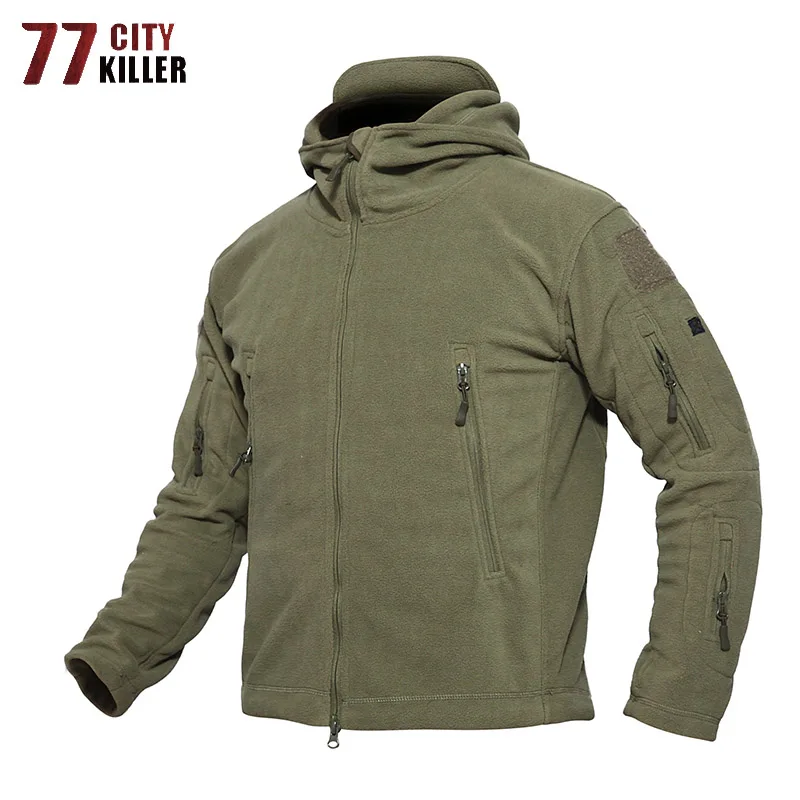 Green 77City Killer военные ветрозащитные Тактические Куртки мужские осень зима Флисовая теплая верхняя одежда с терморегулированием пальто с капюшоном мужские большие размеры S-4XL - Цвет: Green