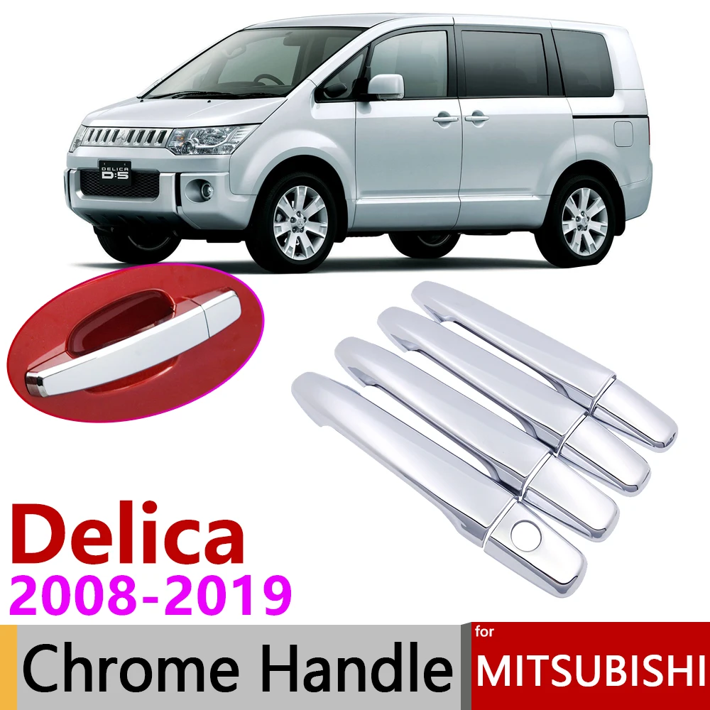  for Mitsubishi Delica 2008~2019 Chrome Door Handle Cover Car Accessories Stickers Trim Set 2009 201