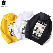 Японская мода Новая Осенняя вышивка забавный кот волна печатных флисовые толстовки зима Япония стиль хип хоп Повседневная Толстовка