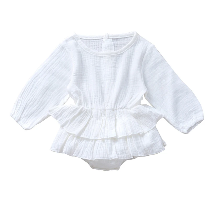 Newborns Bodysuit Infant Girls Solid Cotton Linen Double Layer Ruffle Autumn Long Sleeve Jumpsuit Casual Baby Clothes 0-24M A20