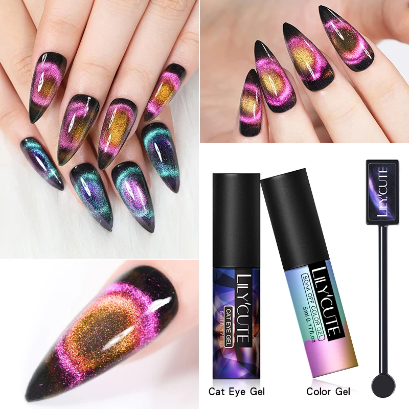 

LILYCUTE 9D Auroras Chameleon Magnetic Gel Nail Polish Wide Effect Cat Eye UV Gel Varnish Laser Nail Art Gel Soak Off UV LED Gel