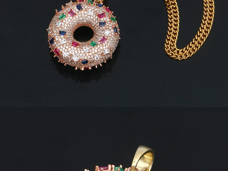 Мода Bling Iced Out CZ Пончик подвески ожерелье для женщин мужчин Хип Хоп ожерелье Золото с веревкой кубинская теннисная цепочка подарочная коробка