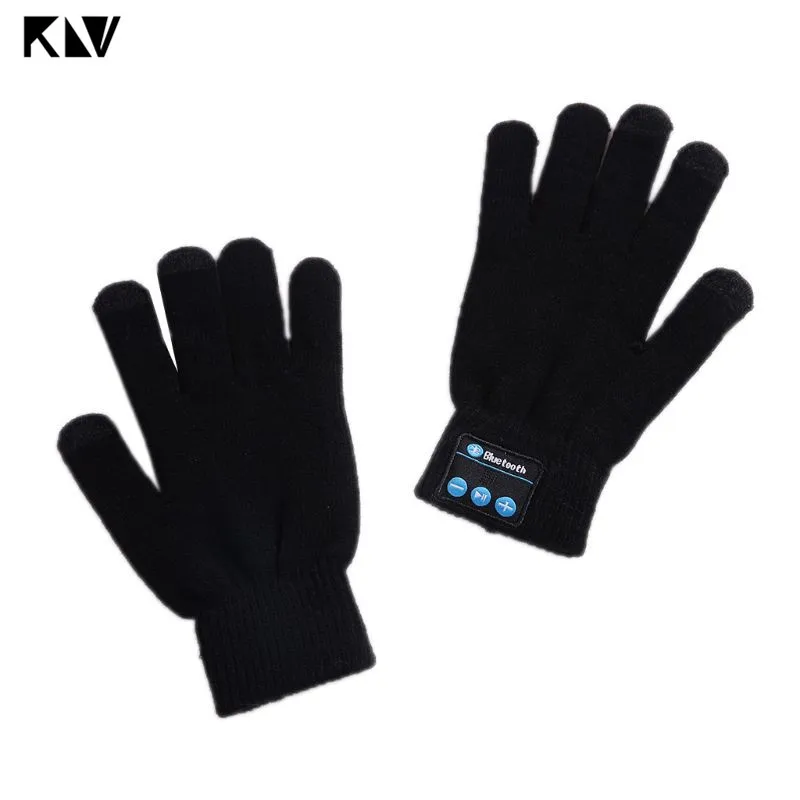 Беспроводные Bluetooth перчатки Зимние перчатки сенсорный экран со встроенными стереодинамиками, съемные наушники, подарки на Рождество - Цвет: Черный