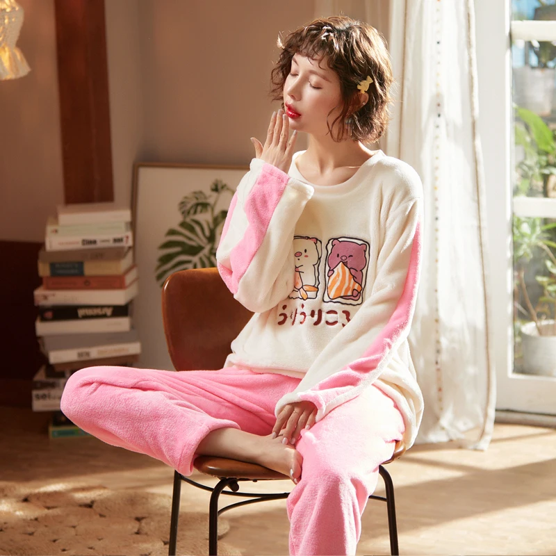 Fashion 2019Winter Flannel Women Nursing Pyjamas Set Cartoon Long Sleeve Pregnant Homewear Maternity Casual Pajamas Sets 3XL-4XL