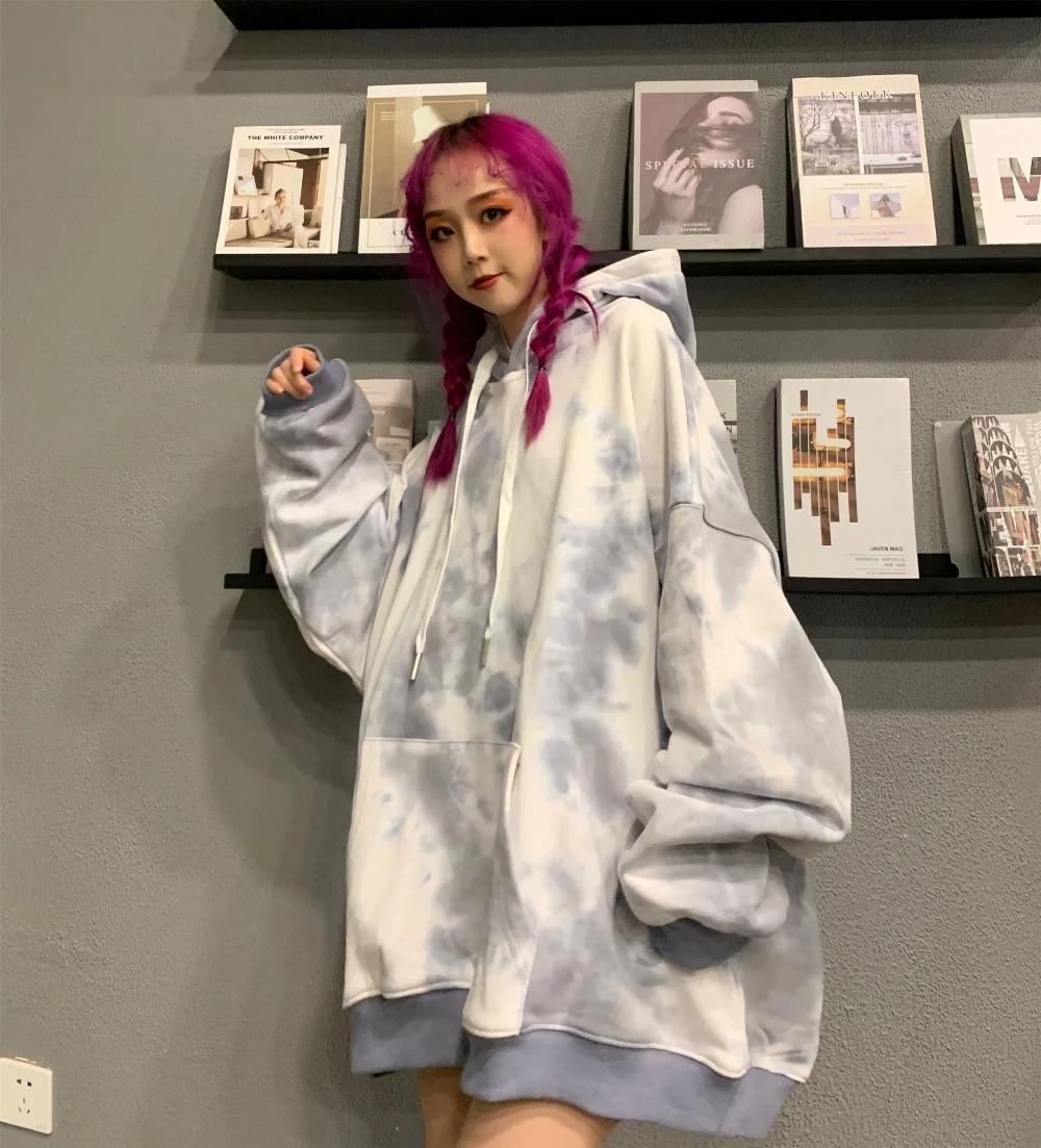 Hip-Hop unisex Streetwear clothing personality Tie dyeing winter casual loose long-sleeve bf oversized women hoodie sweatshirt