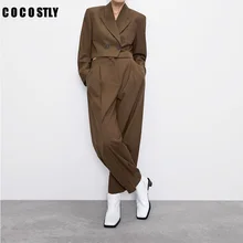 Официальный Блейзер брюки два комплекта для женщин Короткий Повседневный костюм куртка с высокой талией плиссированные широкие брюки костюм