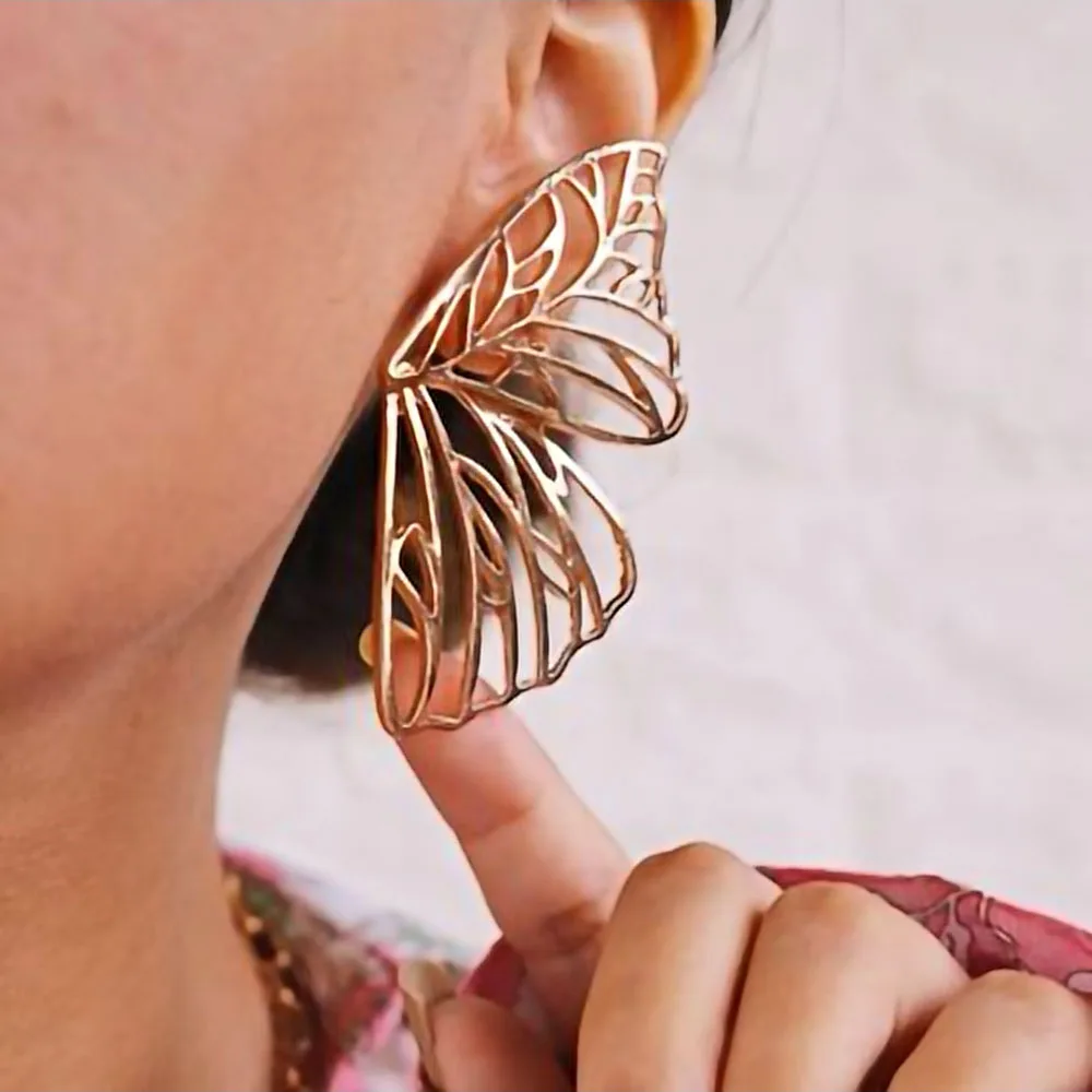 Stud Earrings Lost Lady Large Hollow Metal Butterfly Women Jewelry Gifts