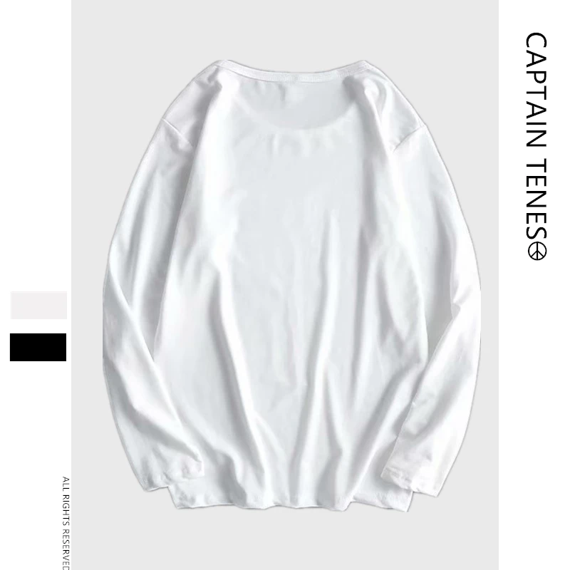 Captain Tenes Basics Men's Long Sleeve T-shirt and Round Neck Letter Printed Spring and Autumn Fashion Casual Bottom Shirt Captain Tenes Basics Men's Long Sleeve T-shirt and Round Neck Letter Printed Spring and Autumn Fashion Casual Bottom Shirt