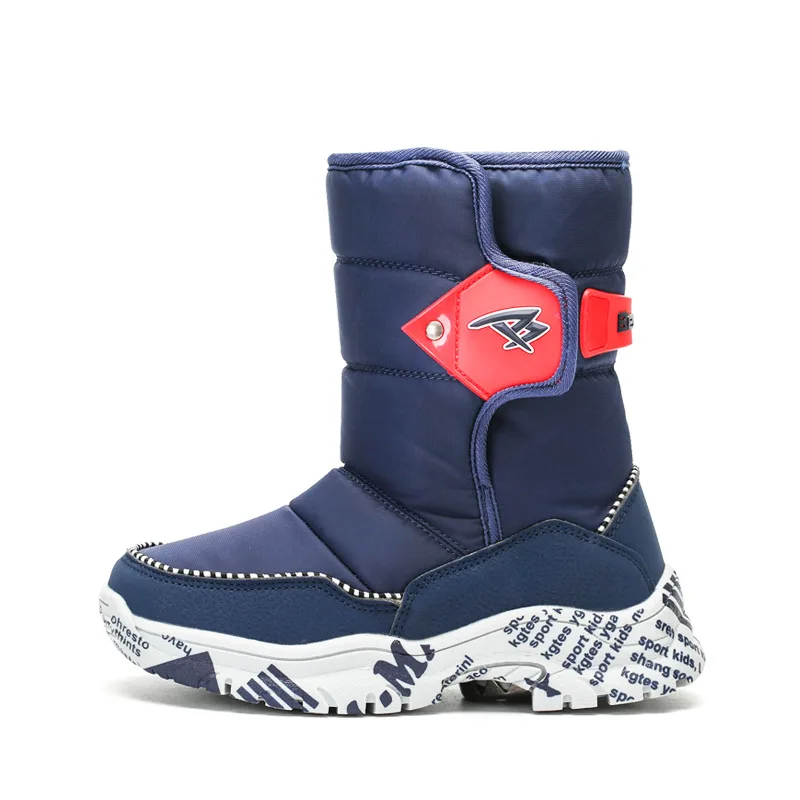 Зимняя обувь для девочек и мальчиков; размеры 31-39; детские ботинки до середины икры; теплая плюшевая удобная обувь с круглым носком - Цвет: dark blue