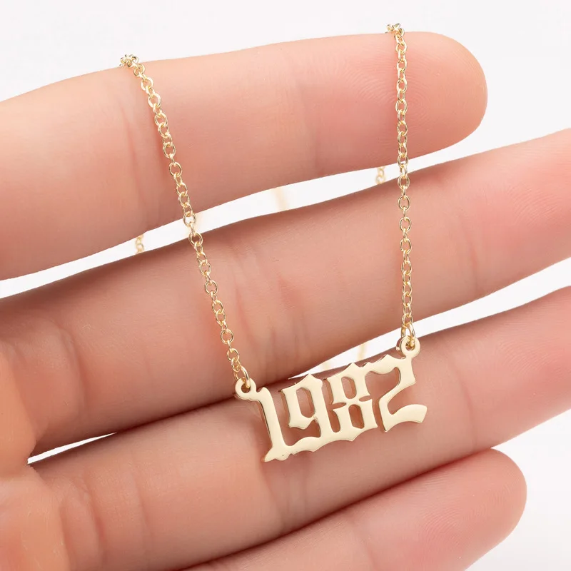 1982 Women Personalized Necklace Special Date Year Number Necklace girl1994 1995 1996 1997 1998 1999 from 1980 to 2002 chain Jewelry - Окраска металла: 1982