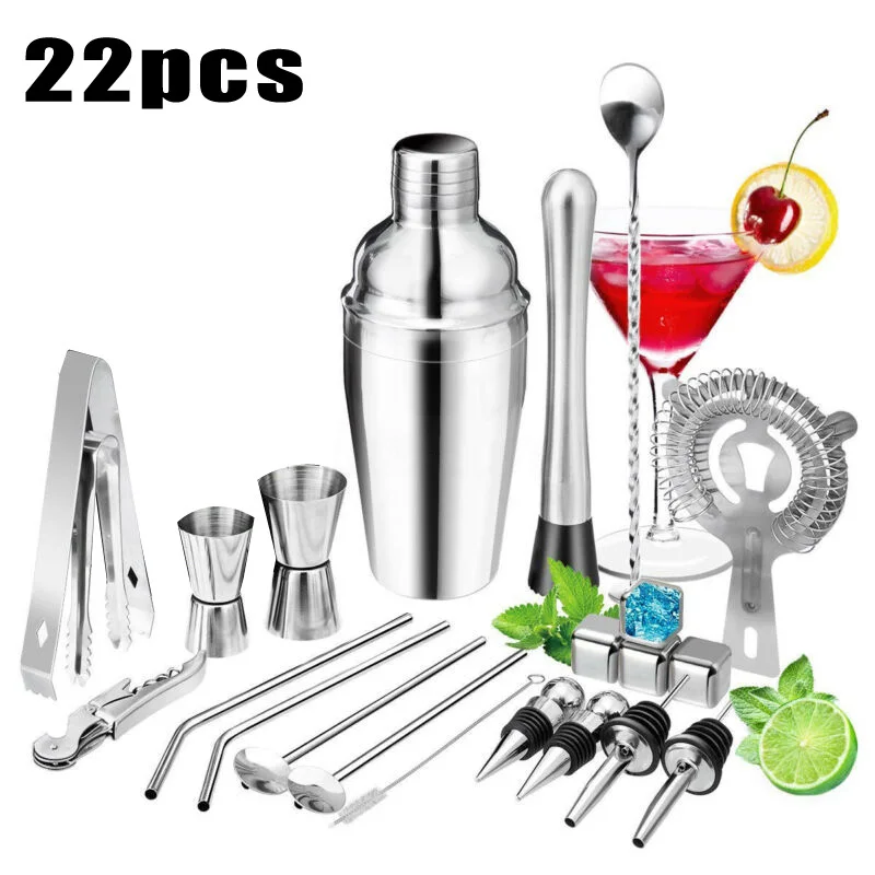 

Beginners/professional Mixers Silver Cocktail Whiskey Rum Shaker Maker Kit Gift