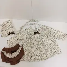 Комплект одежды для малышей, платье+ шаровары+ шапочка, 3 предмета, Платья с цветочным рисунком для маленьких девочек Одежда для младенцев, малышей