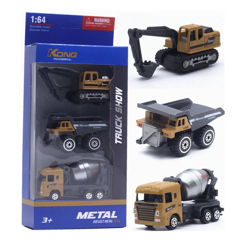 Excavator 3pcs/set 1: 64 Alloy Engineering Vehicle Excavator Forklift Model Cars Set Collections Gift For Children Kids - Цвет: Excavator
