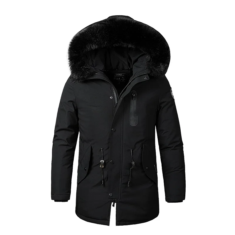 

2019 Winter Faux Fur Collar Coat Long Thick Cotton Hoody Parkas Jacket Men Pockets Outwear Waterproof Warm Jackets Hooded Coats