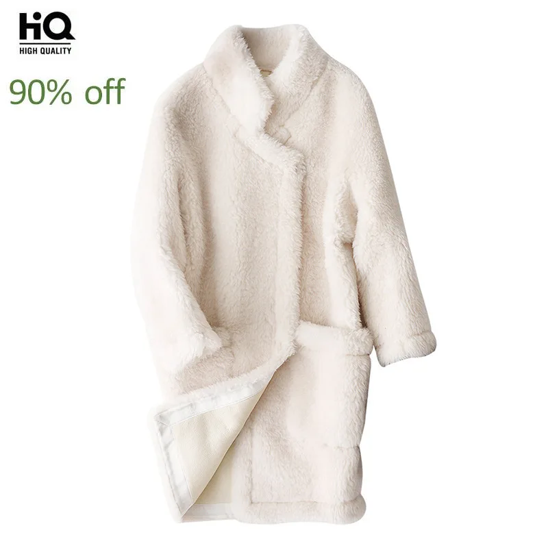 

Luxury Brand Womens Real Fur Coat 2020 Fall Winter New Australia Lamb Fur Coats Female Korean Style Long Sleeve Warm Jackets