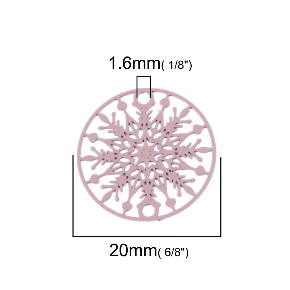DoreenBeads медное Филигранное тиснение соединители Круглые красочные рождественские снежинки ювелирные изделия DIY фурнитура Подвески 20 мм Диаметр., 10 шт