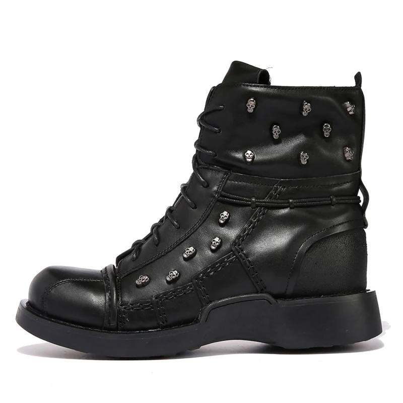 Зимние армейские ботинки для мужчин; ботинки из натуральной кожи с черепами; zapatillas hombre; 11#20/03D50; большие размеры - Цвет: Серый
