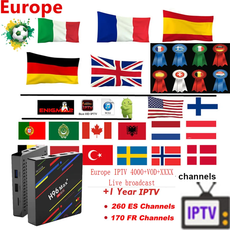 IP ТВ Live 4K Испания подписка 4K коробки ТВ MAG250 254 Франция взрослых Каналы коробка Португалия 1 год Abonnement для смарт-ТВ Android