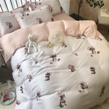 

60 Double-Sided Tencel Four-piece Set Children Cute Cartoon GIRL'S Princess Style Chipmunks Embroidered Quilt Bedding