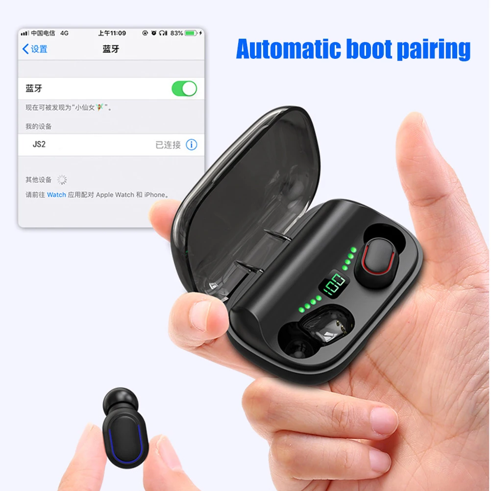 Wireless Earphone Bluetooth 5 0 Earbuds in Ear TWS Stereo Earphones Mini Waterproof Sports Earbuds with 1200mAh Charging Case