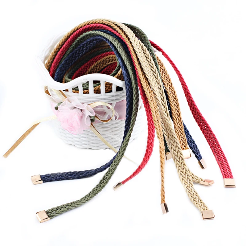 

5color high quality woman dresses thin Weave belt female Simple leather braided belt Women's ceinture femme 150cm
