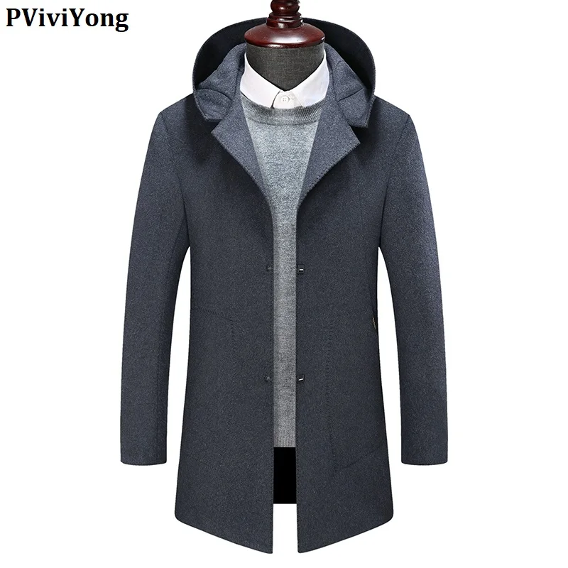 PViviYong new arrival winter high quality thicked liner wool coat men,hooded jacket men parka plus-size M-8XL 1988 - Цвет: Серый