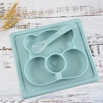 

Cute Bamboo Bowl Dish Feeding Silicone Mat Baby Kids Child Toddler Suction Table Food Lunch Tray Plate Spoon Set Tableware