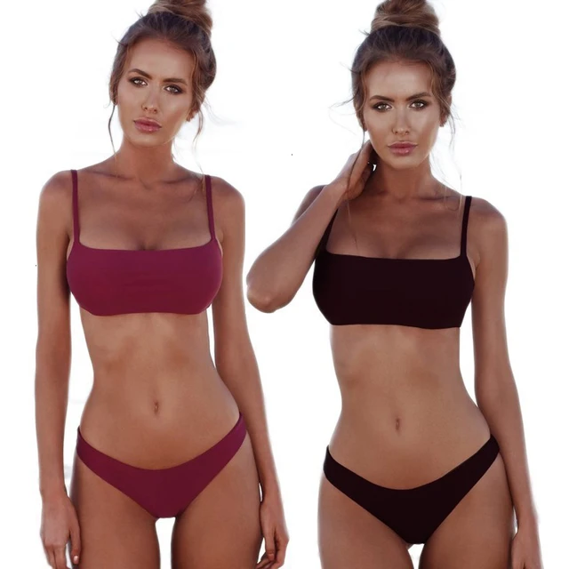 US $8.49 Sexy Brazilian Bikini Set Solid Low Waist Swimwear Women Bathing Suit Summer High Cut Bikinis Swims