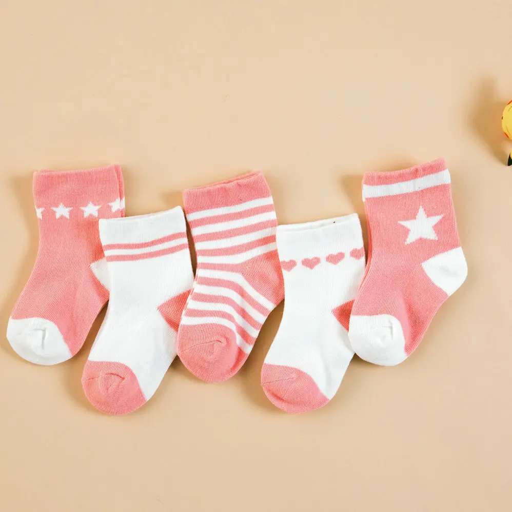 Pink Series Одежда для мамы и ребенка, носки гетры, носки унисекс, 5 пар/лот, хлопковые носки с геометрическим рисунком для малышей 0-3 лет - Цвет: Pink Series