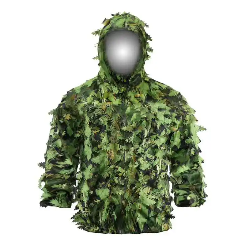 Ghillie Suit Sticky flower bionic leaves Green Leaves Camouflage Suit Hunting Ghillie Suit Woodland Camouflage Universal Camo Sniper Army