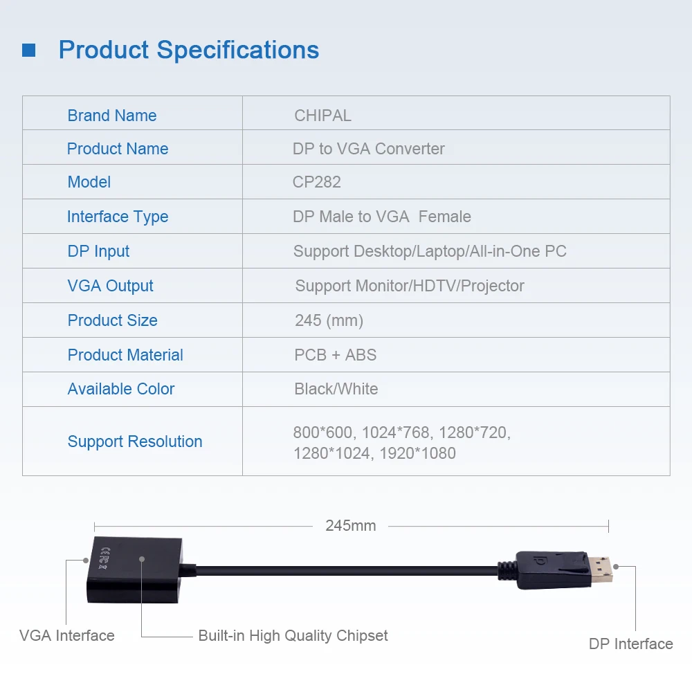 Vga Cable Adapter Displayport To Vga Adapter Cable For PC Computer Laptop HDTV Monitor Projector
