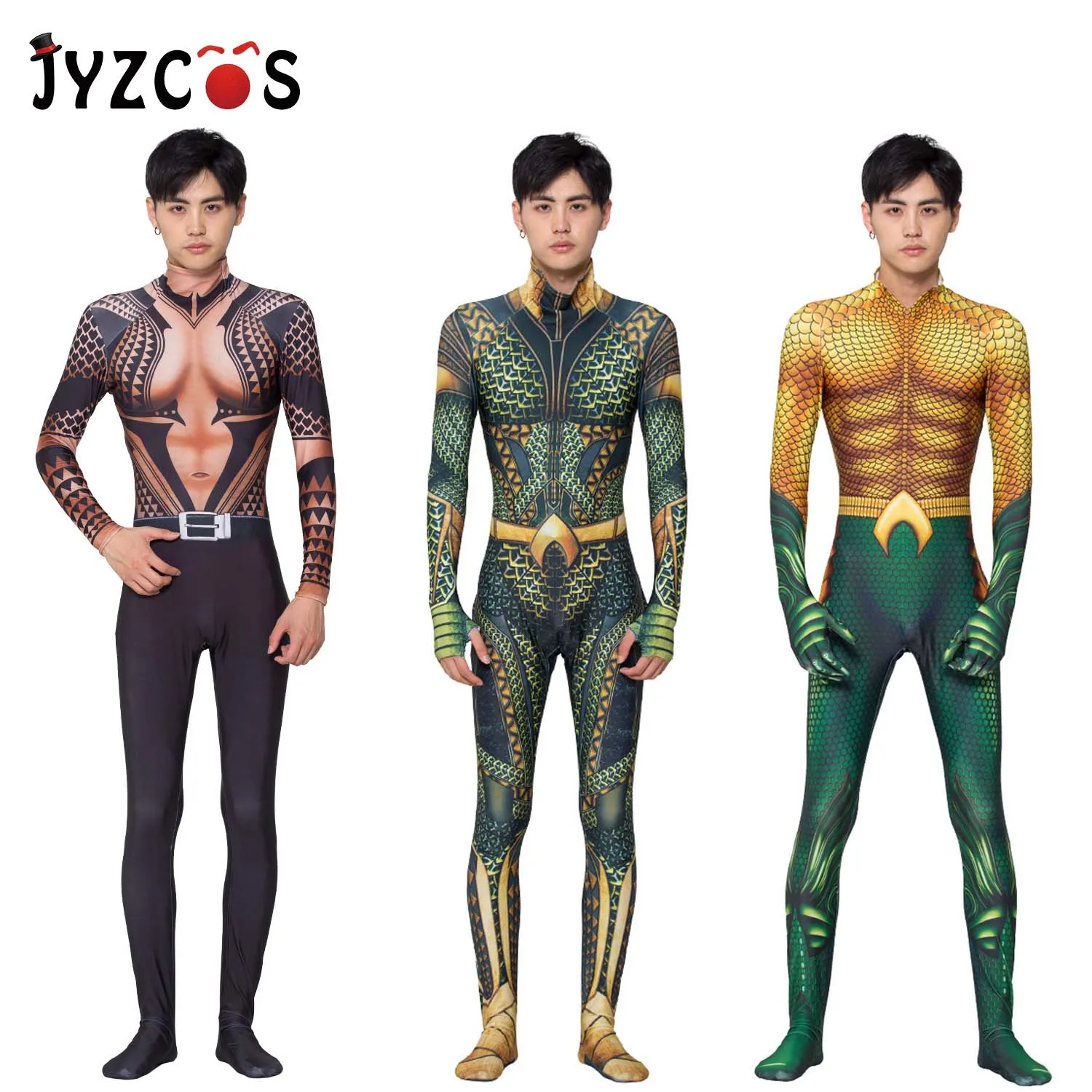 JYZCOS Anime DC Comic Aquaman Flesh Gold Sea King Cosplay Zentai Costumes Saint Leotard Game Show P