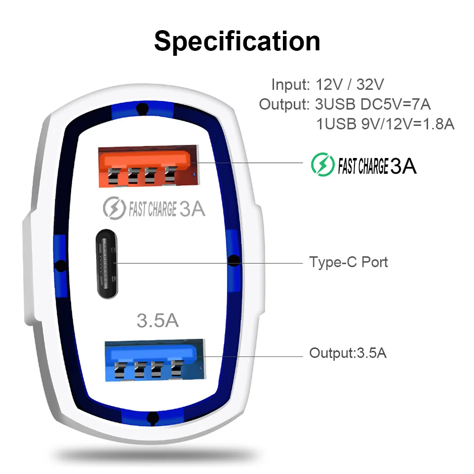 QGEEM QC 3 0 USB C автомобильное зарядное устройство порта Быстрая зарядка быстрое для