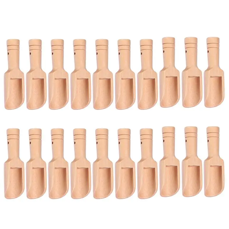 20pcs Small Salt Shovels Round Handle Scoop Wood Teaspoon Milk Powder Scoops