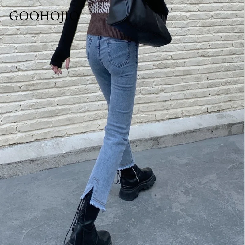 

Новинка 2021, весенне-осенние женские брюки GOOHOJIO с высокой талией, темпераментные прямые брюки, женские модные джинсы для дам