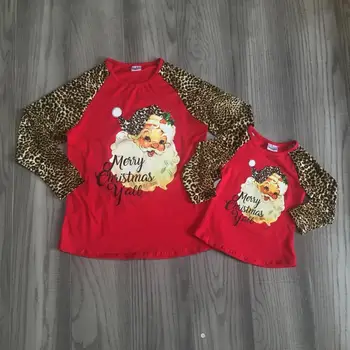 

mom daughter clothes girls christmas t shirt santa claus print top baby girl red raglans with leopard mum and daughter clothes