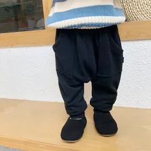 Детские шаровары; сезон осень-зима; Южная Корея; детская одежда для мальчиков и девочек; шаровары с начесом и толстыми полосками; большие детские шаровары