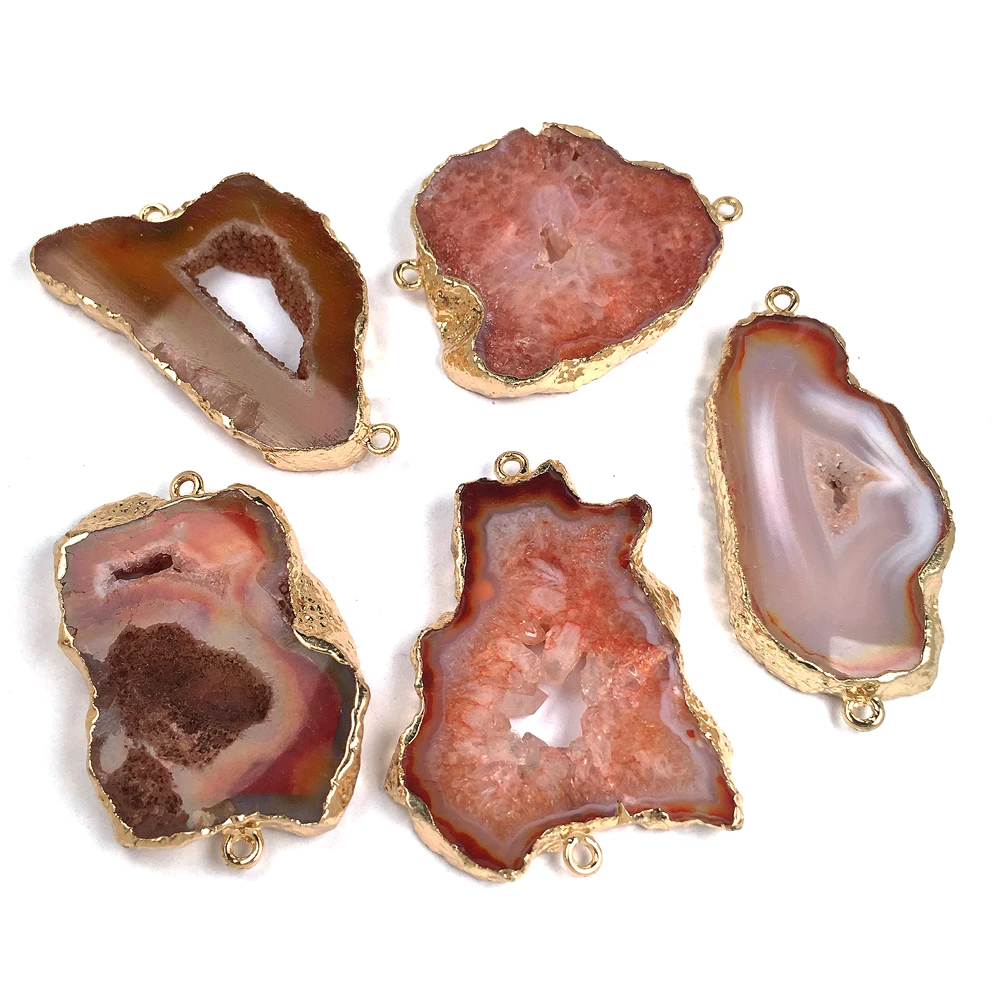 

Natural Stone Agat Pendant Irregular Onyx Crystal Quartz Connector Charms DIY For Necklace Bracelet Jewelry Making Gift