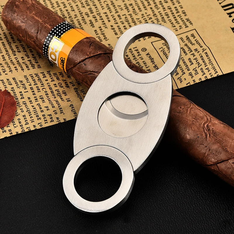 

High Quality Brushed Stainless Steel Cigar Cutter For Man Woman Cigar Cutter With Round Head Back Cover Smoking Accessories