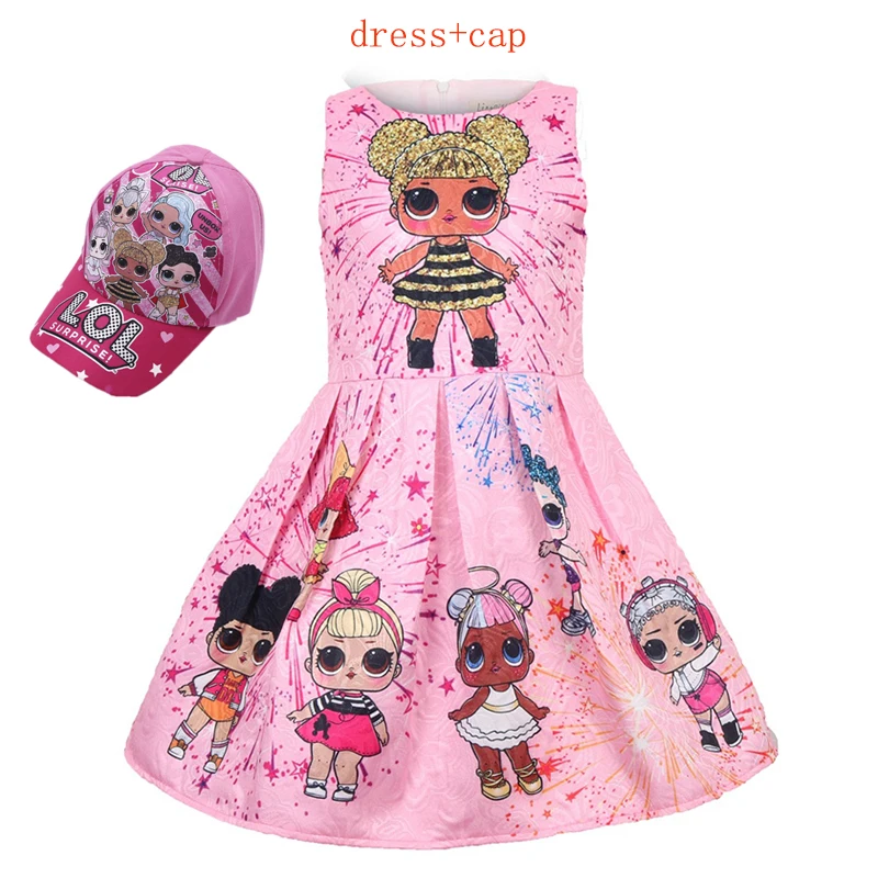 Kids Girls Lol Princess Dress Cute Elegant Children Clothes Summer Sleeveless Dolls Print Pleated Girls Dress Vestidos Costume