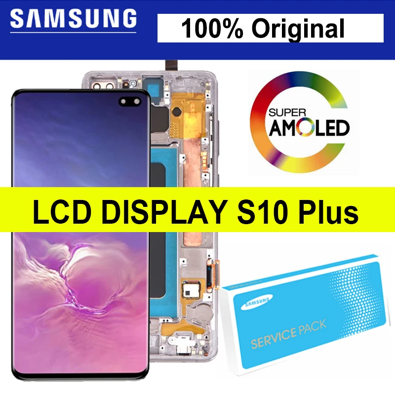 

100% Original 6.4'' Super AMOLED LCD For SAMSUNG Galaxy S10 Plus SM-G9750 G975F Display Touch Screen Digitizer Replacement Parts