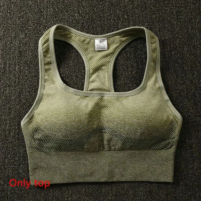 Army green top 2 шт. эффектом деграде(переход от темного к Бесшовные Йога Комплект женский спортивный костюм фитнесс Одежда Для женщин тренировки комплект спортивная одежда с вырезами, для спортивного зала, леггинсы, комплект спортивной одежды - Цвет: Army green top