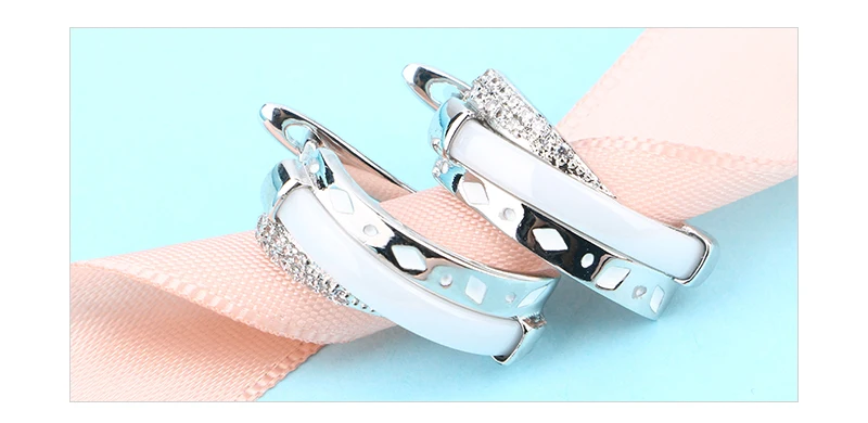 Women Fashion Jewelry Sets Geometric Austrian Crystal Ceramic Rings Earring For Women Wedding Engagment Gift