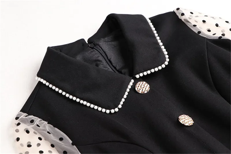 Модные женские туфли весеннее платье с длинным рукавом, элегантное, Vestidos платье с фатиновой юбкой в горошек рукава лоскутное Бисер Алина короткие черные вечерние платья