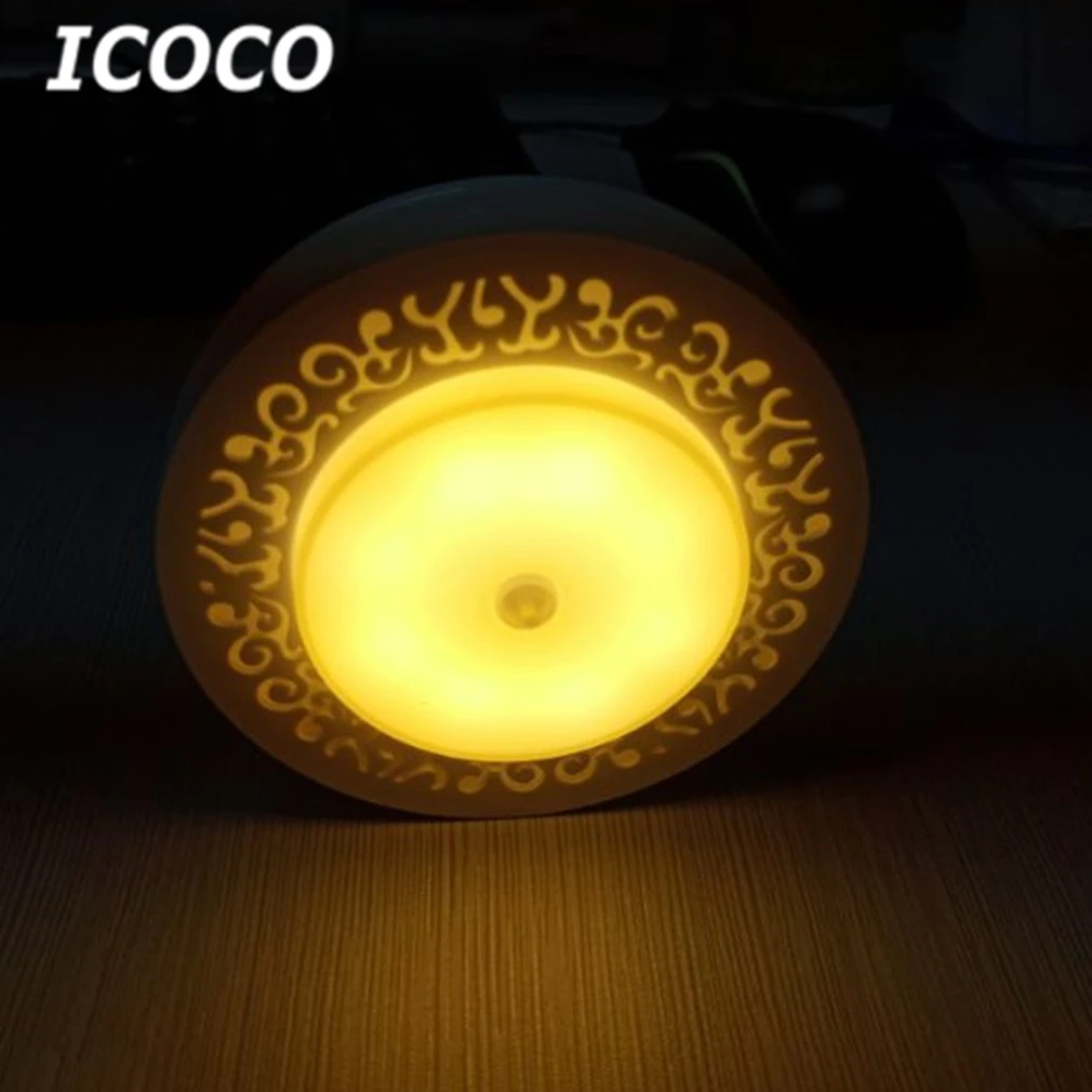 ICOCO стильный светодиодный Светильник-ночник с круглым датчиком, светильник с питанием от батареи, индукционный светильник, энергосберегающий аварийный светильник, Прямая поставка - Цвет: Warm White