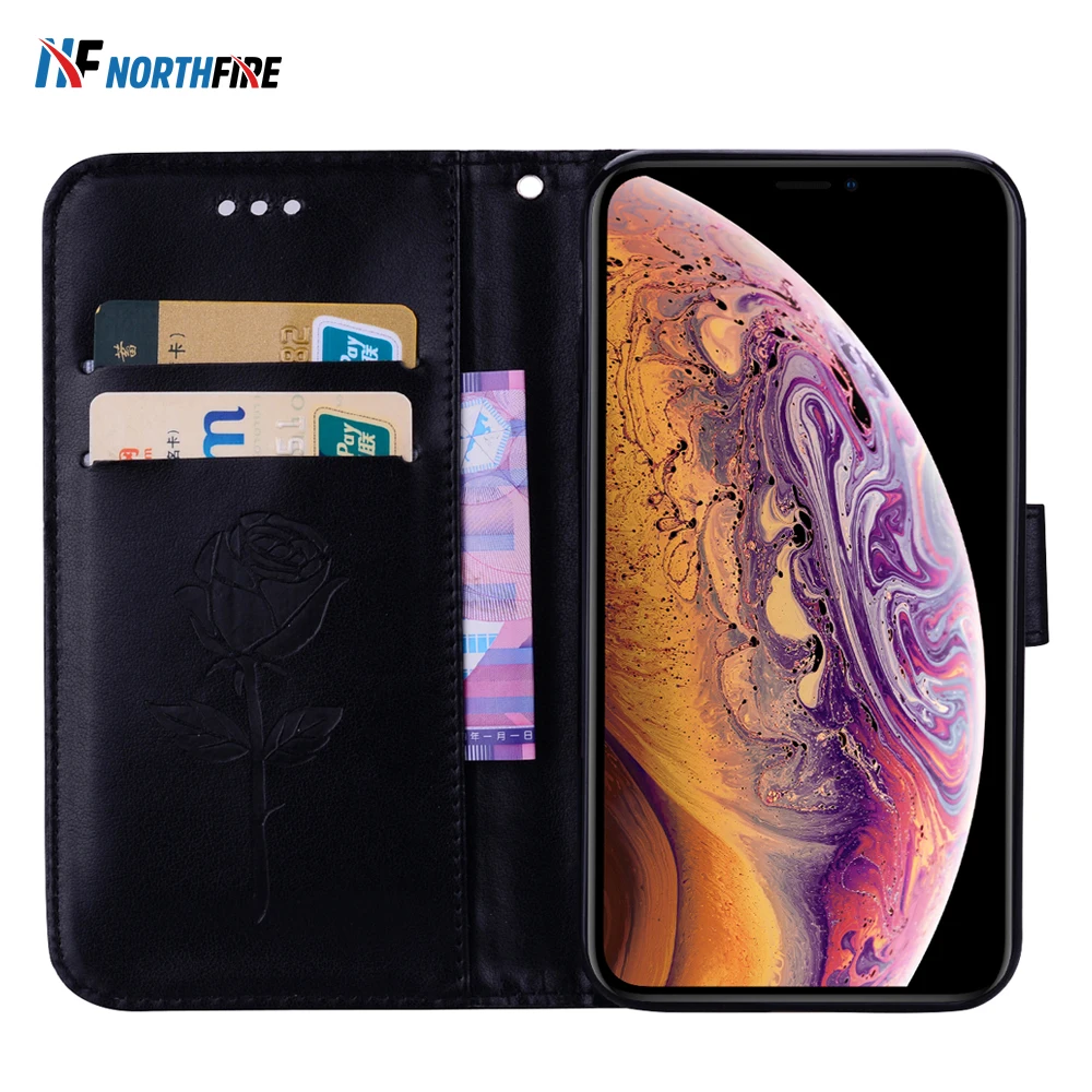 

NORTHFIRE Wallet Leather Case For iphone 6S 6 8 XR X 7 Full Protection Case For iPhone XSMAX 7 8 Plus Embroidered flower Cover