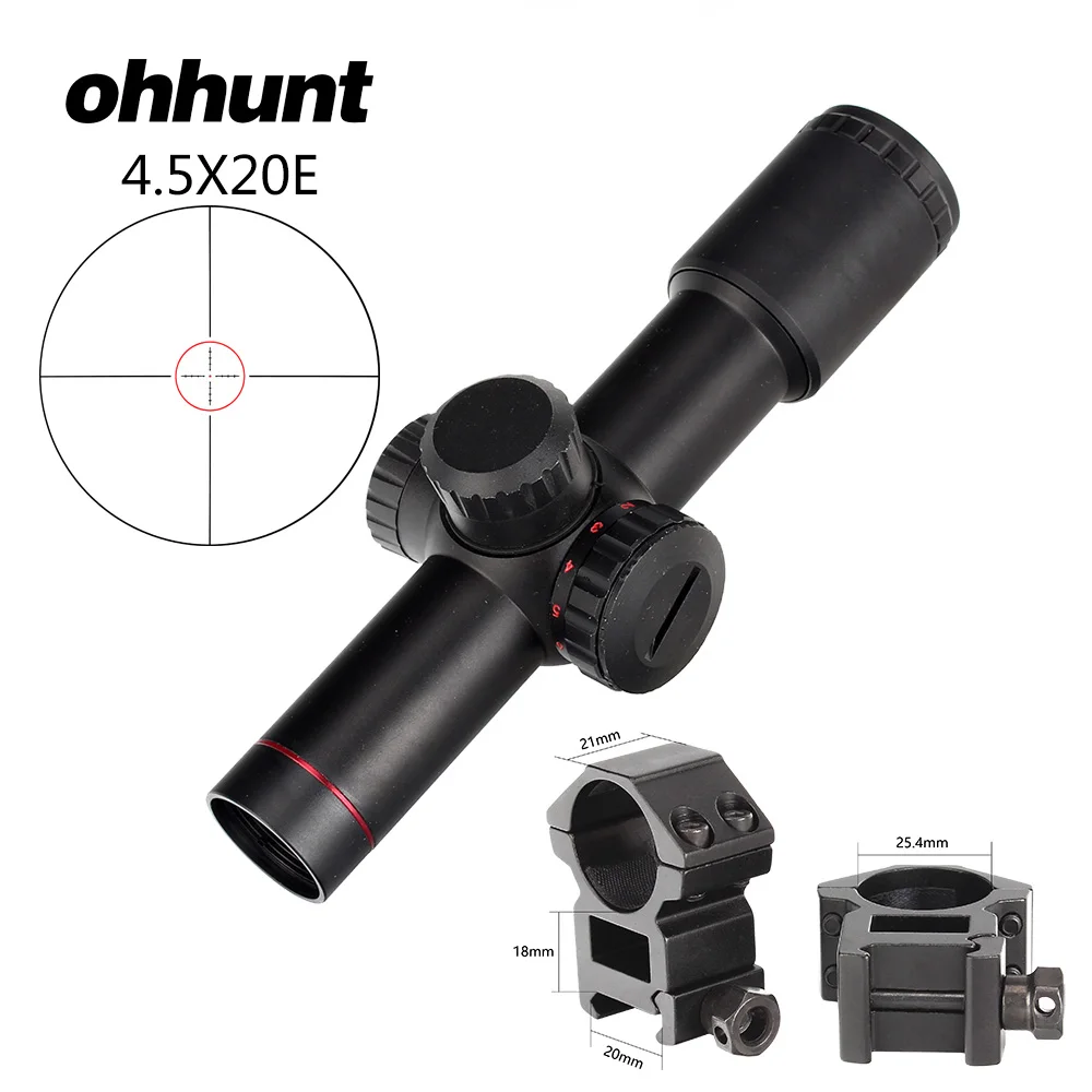 Ohhunt 4.5x20E компактный охотничий прицел с красной подсветкой из выгравированного стекла с откидными крышками и кольцами