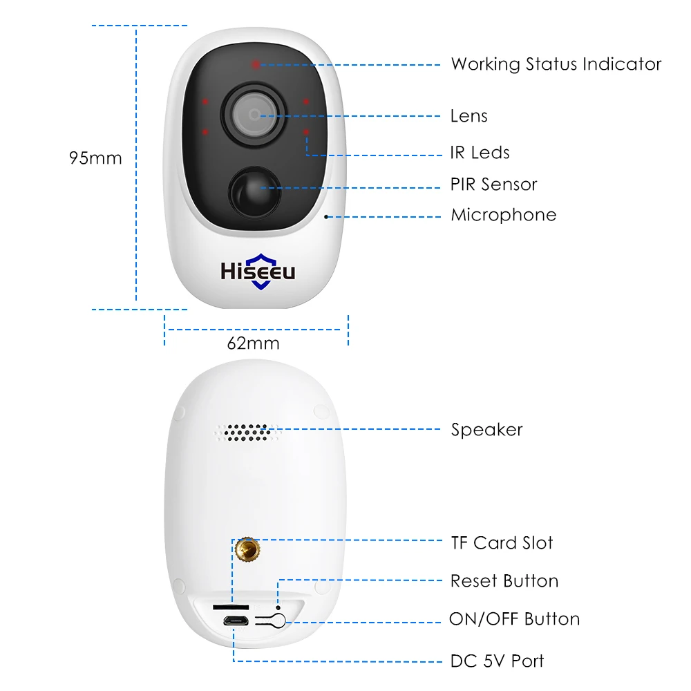 IP камера Hiseeu аккумуляторная 1080P Wi Fi с датчиком движения|Камеры видеонаблюдения| |